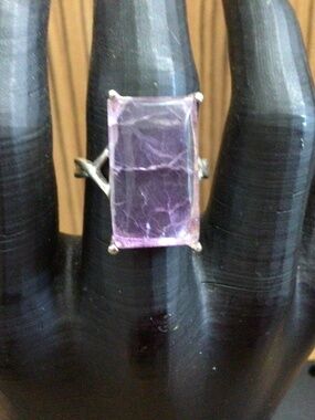 925 silver ring with purple rectangular stone. Size 9.